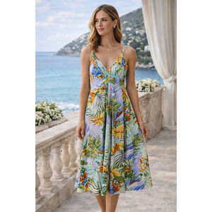 RARE Jams World Womens Dress Large Watercolor Paint Tropical Resortwear Hawaii